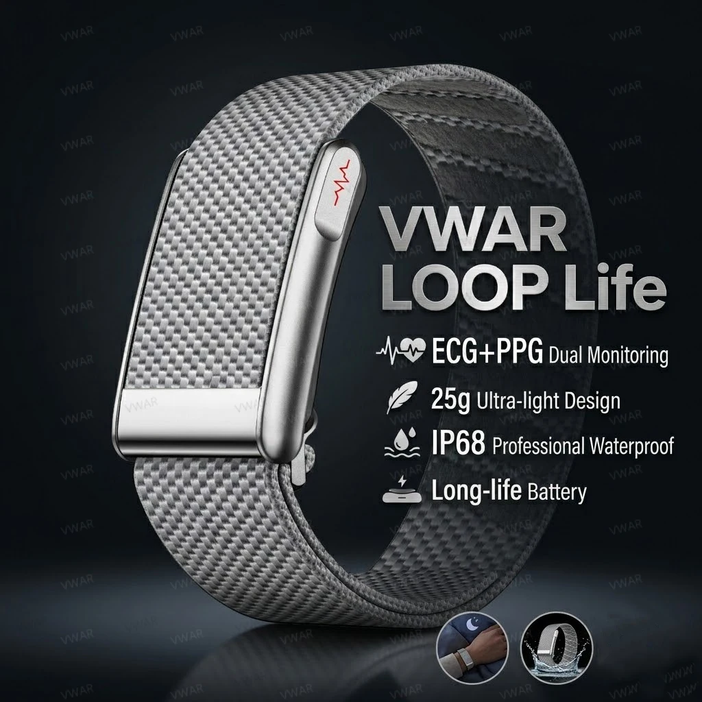 Pulseira Inteligente VWAR Loop Life Fitness Tracker ECG+PPG SpO2, Monitor de Frequência Cardíaca e Pressão Arterial, Pedômetro