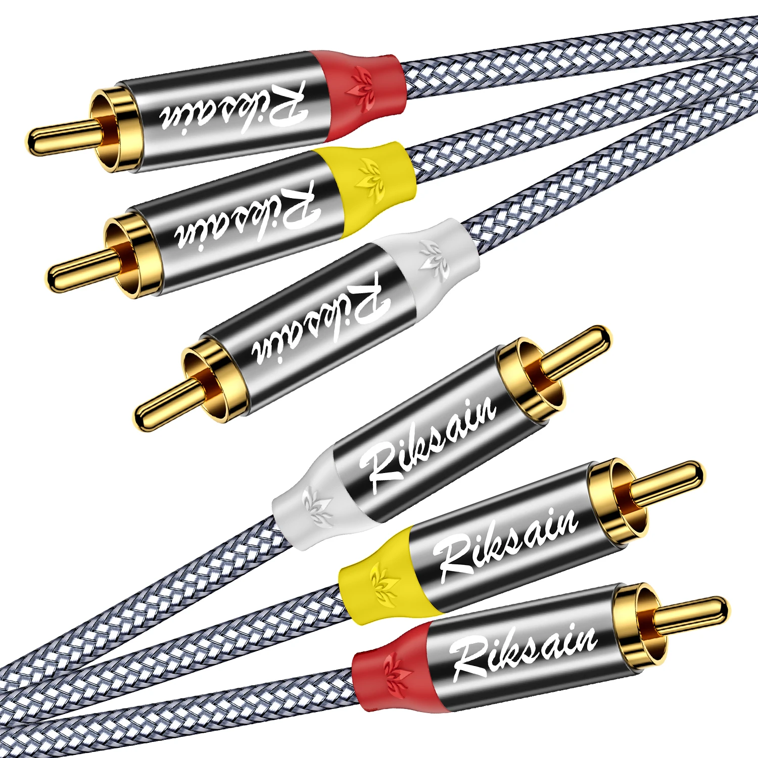 Cabo RCA RIKSOIN, Cabo de Áudio 3RCA Macho para 3RCA Macho, Cabo de Áudio e Vídeo Composto Banhado a Ouro para Home Theater