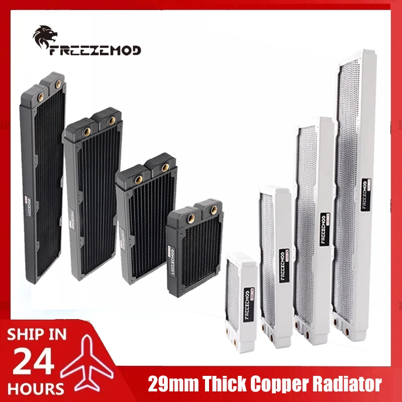 FREEZEMOD G1/4 '' 29mm de espessura radiador de cobre 120/240/360/480mm PC Rad de resfriamento de água. Refrigerador de dissipador de calor de fileira para ventilador de 120 mm