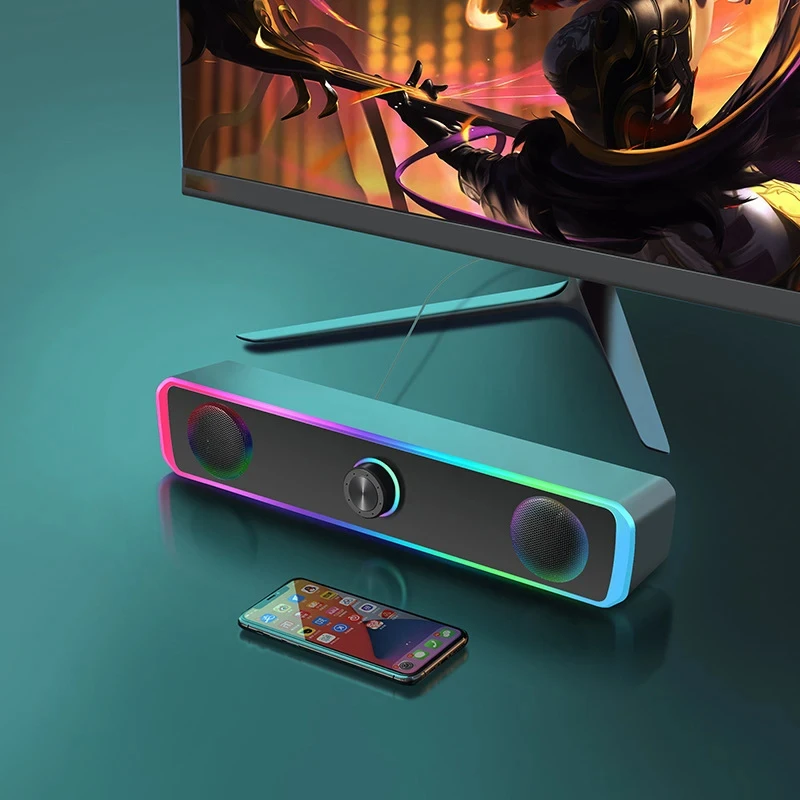 Alto-falante bluetooth 4d surround soundbar com fio alto-falantes de computador estéreo subwoofer barra de som para computador portátil teatro tv aux 3.5mm