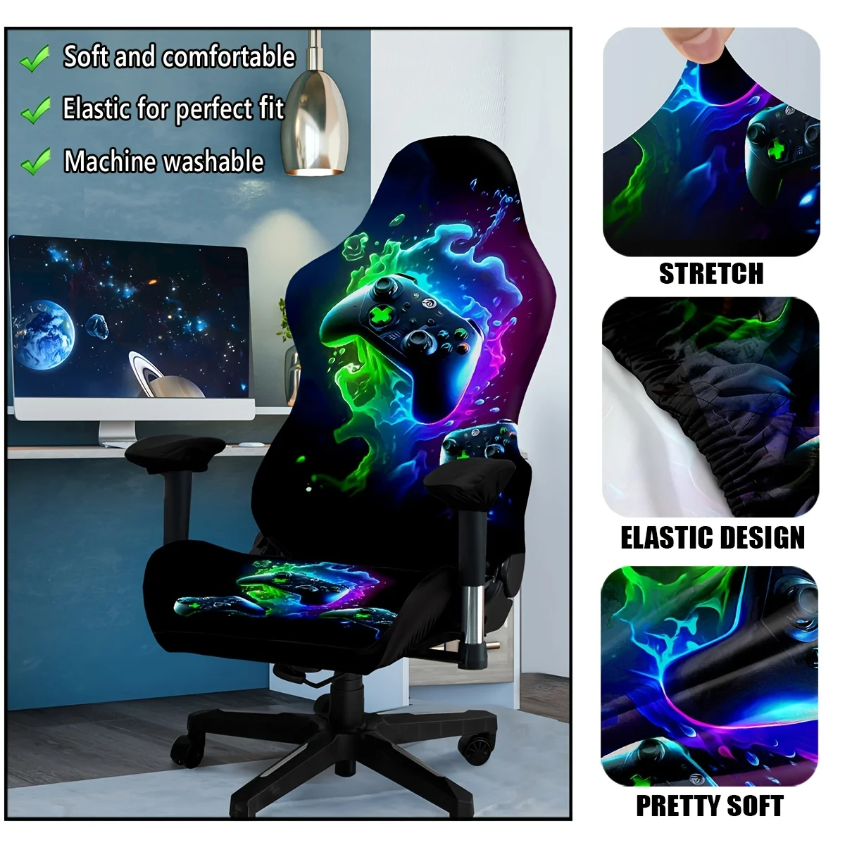 1 conjunto de capas de cadeira premium em tecido Milk Stretch, serve na maioria das cadeiras, revestimento especial repelente a derramamentos e sujeira, capa para cadeira gamer.