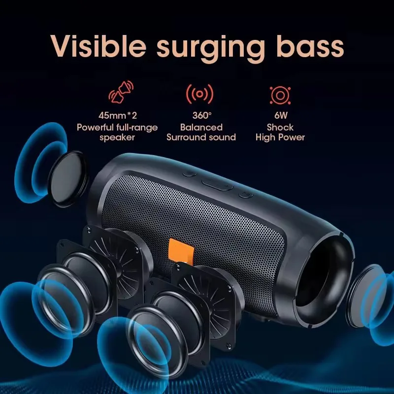 Subwoofer portátil alto-falantes bluetooth ao ar livre estéreo surround à prova dwireless água caixa de som sem fio suporte rádio fm cartão tf