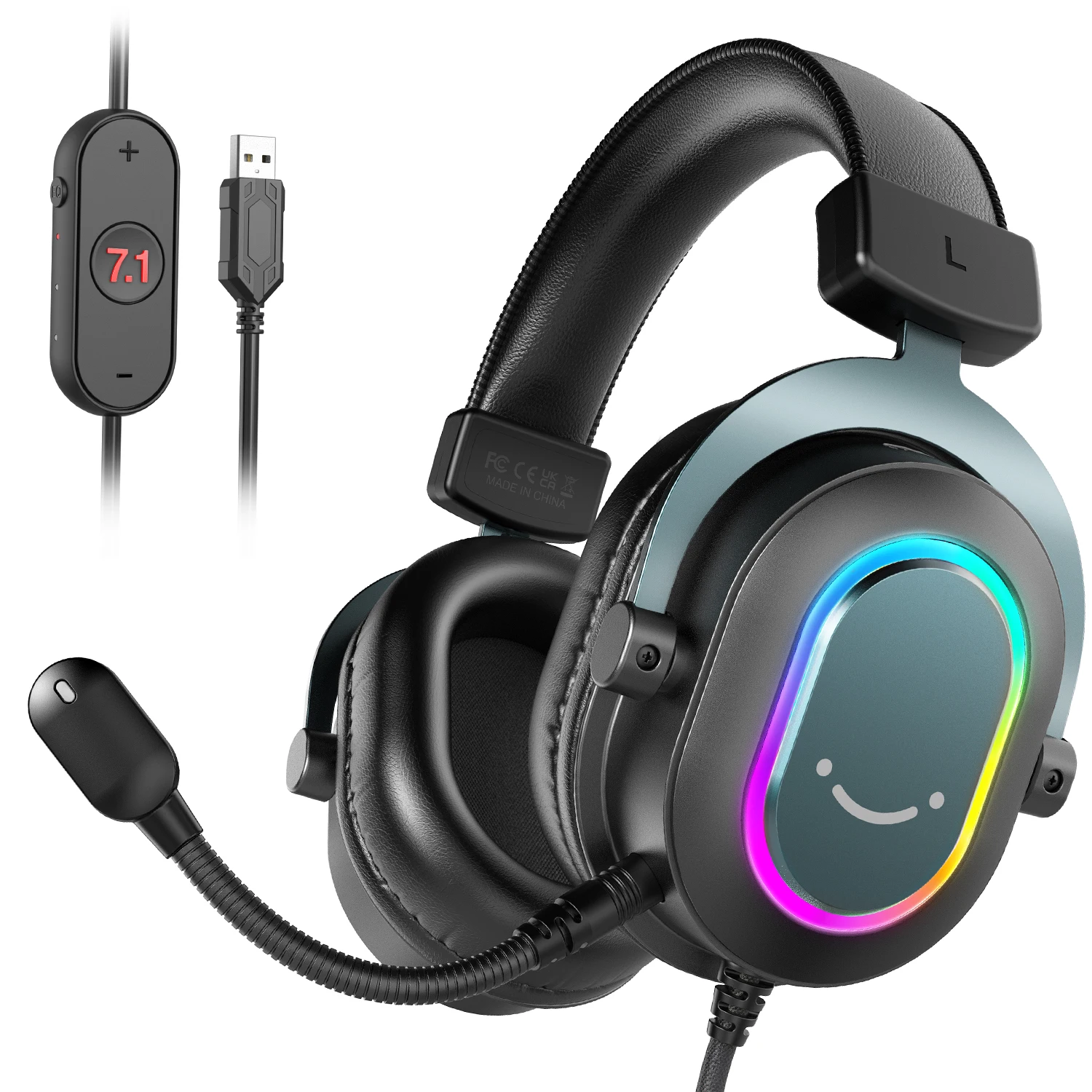 Fifine dinâmico rgb gaming headset com microfone over-ear fones de ouvido 7.1 som surround pc ps4 ps5 3 eq opções jogo filme música