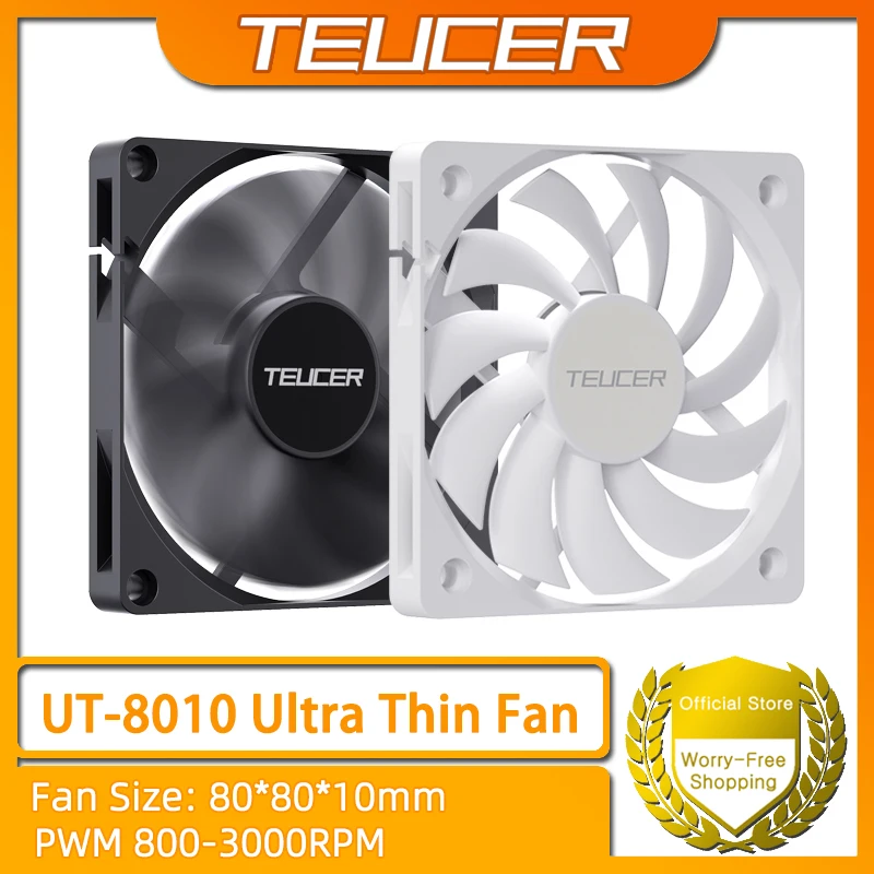 TEUCER UT-8010 Ventilador de chassi ultrafino 80x10mm PWM 4 pinos para resfriamento de CPU de PC de mesa