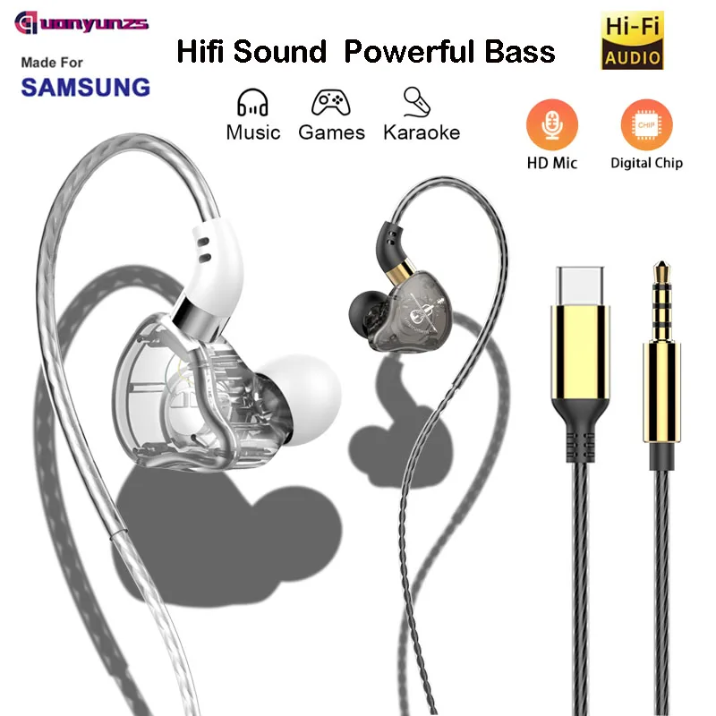 Fones de Ouvido com Fio USB C com Redução de Ruído, Estéreo HiFi de 3.5mm, Fones de Ouvido Tipo C para Música, Jogos e Esportes com Microfone