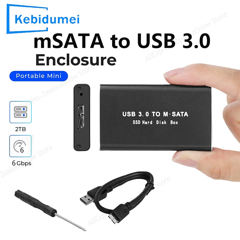 Caixa de Enclosure mSATA para SSD USB 3.0, Adaptador Mini SATA USB, Caixa Externa para Disco Rígido de Estado Sólido para PC e Laptop 30x50 mSATA HD
