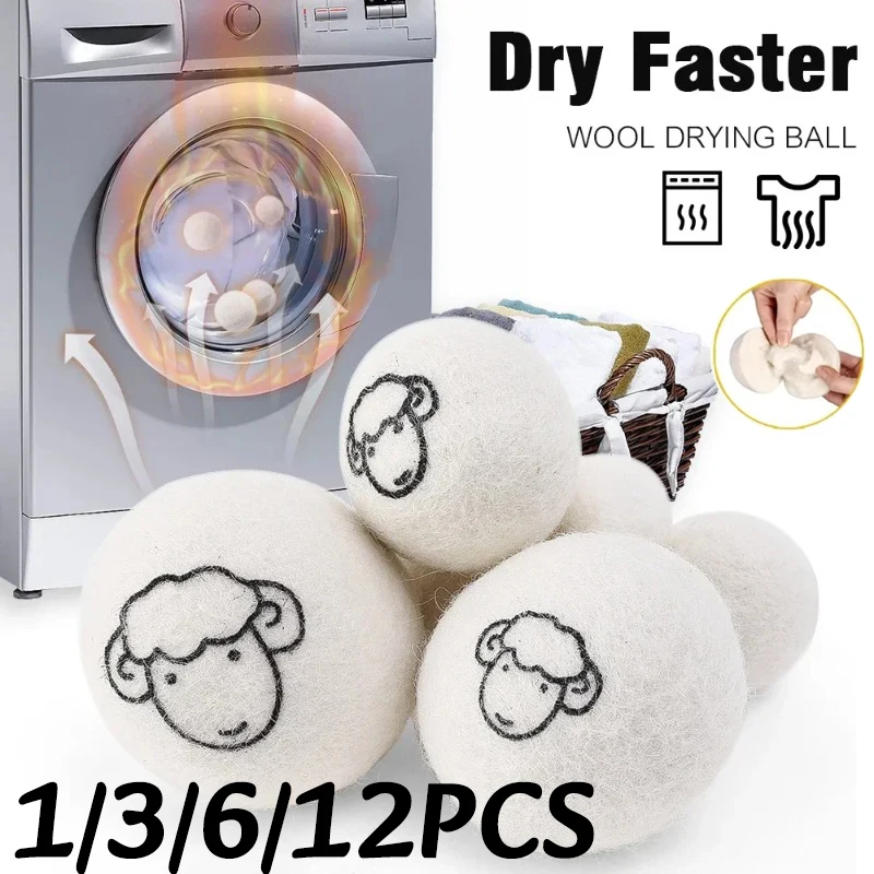 Kit de 6 Bolas de Lã Reutilizáveis para Secadora, Amaciante de Roupas, Bolas de Lã para Lavanderia, para Máquina de Secar Roupas Doméstica 3/4/5/6/7cm