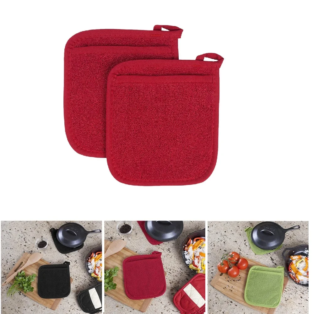 3 em 1 potholder luva de isolamento algodão terry luvas de microondas potholder esteira luvas de cozinha luvas de forno cozimento para cozinhar churrasco