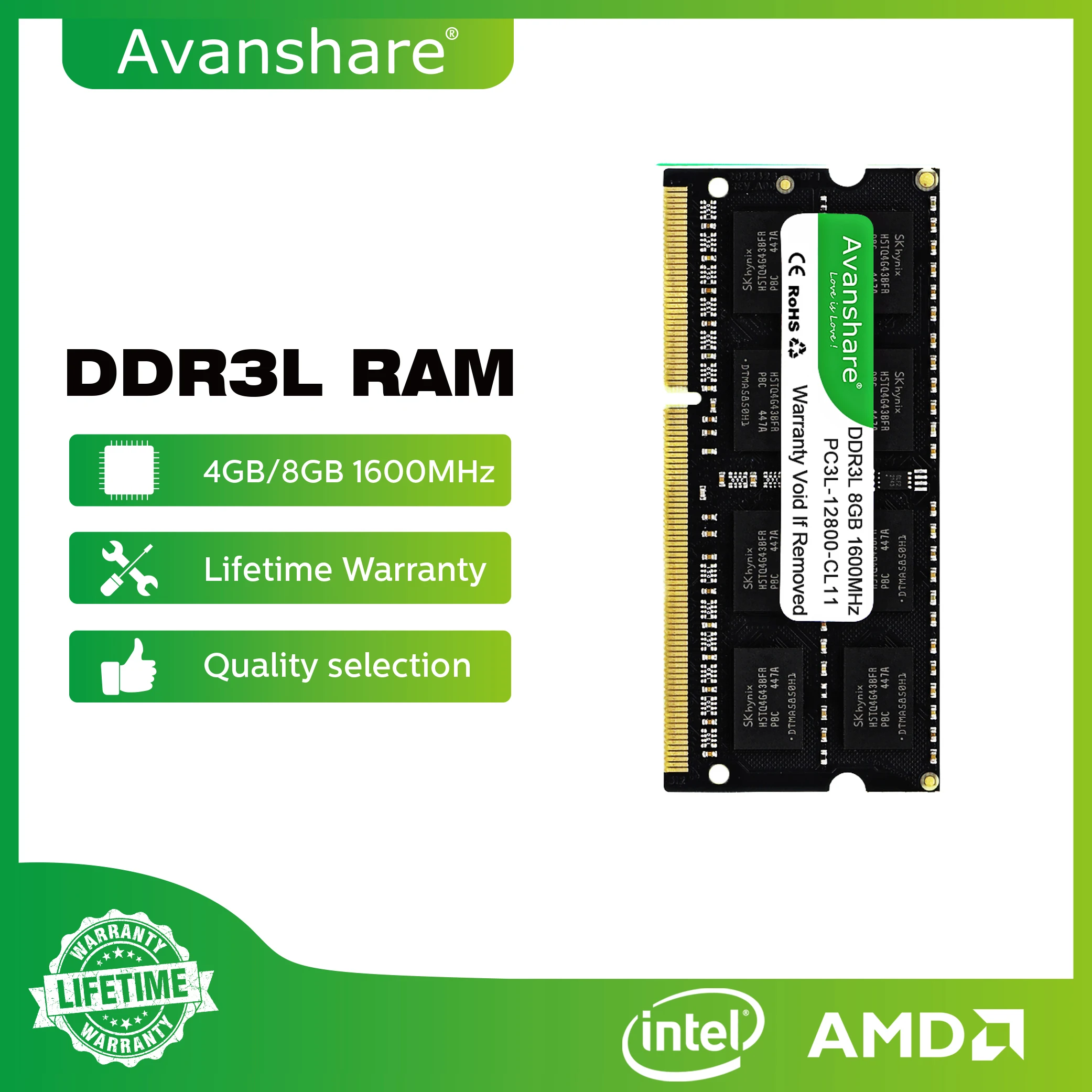 Memórias Ram Avanshare DDR5 DDR4 DDR3 DDR3L 32GB 16GB 8GB 4GB 2GB 1333 1600 2400 2666 3200 5600MHz Laptop Notebook Memória Sodimm