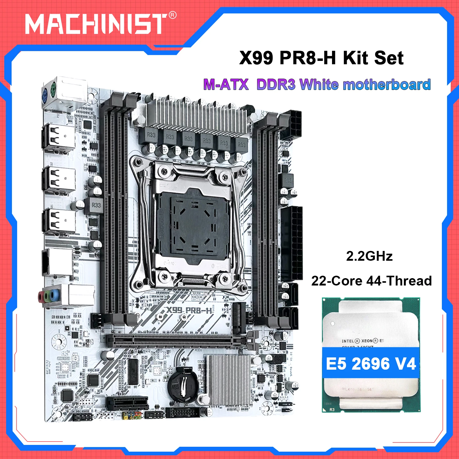 Combo de Placa-Mãe MACHINIST X99 PR8-H com Processador Intel Xeon E5 2686 V4 ou E5 2696 V4 LGA 2011-3 Suporte para RAM DDR3 NVME M.2