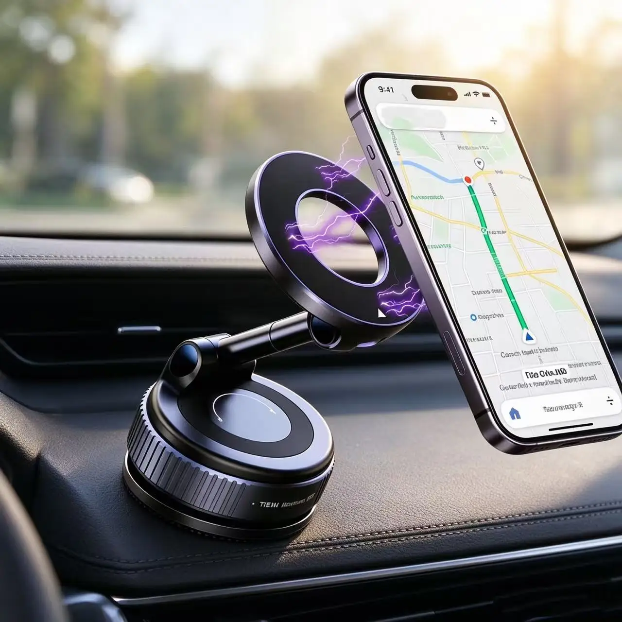 Suporte magnético para celular com sucção a vácuo 360 ° Suporte de Navegação para Painel com Braço Ajustável, Dobrável e Rotativo para Todos os Smartphones