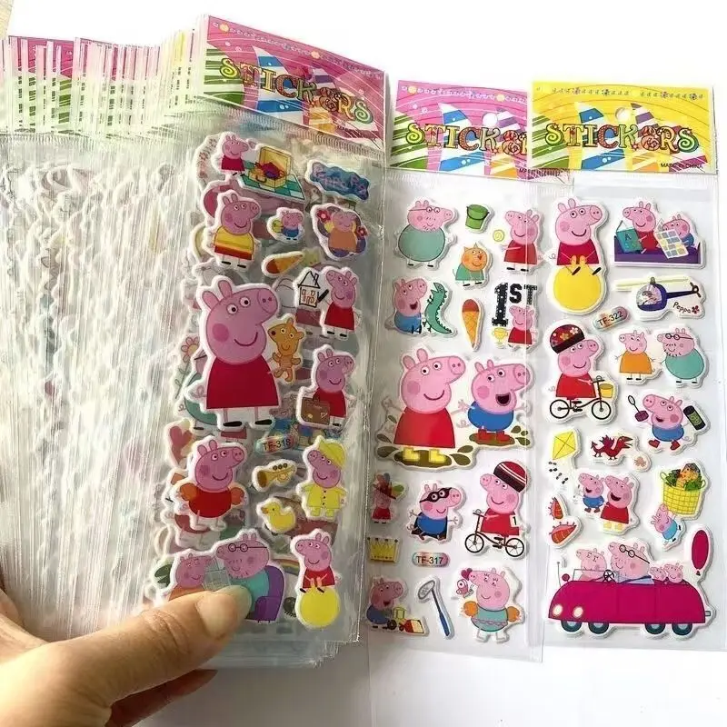 Adesivo de desenho animado Peppa Pig para caderno, adesivo 3D em relevo para meninos e meninas, adesivo de recompensa para jardim de infância, adesivo para copo de água