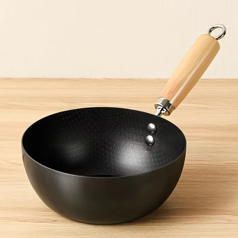 Wok de fundo plano sem revestimento, pequeno wok de ferro para fritar, fogão de indução, acessórios de cozinha