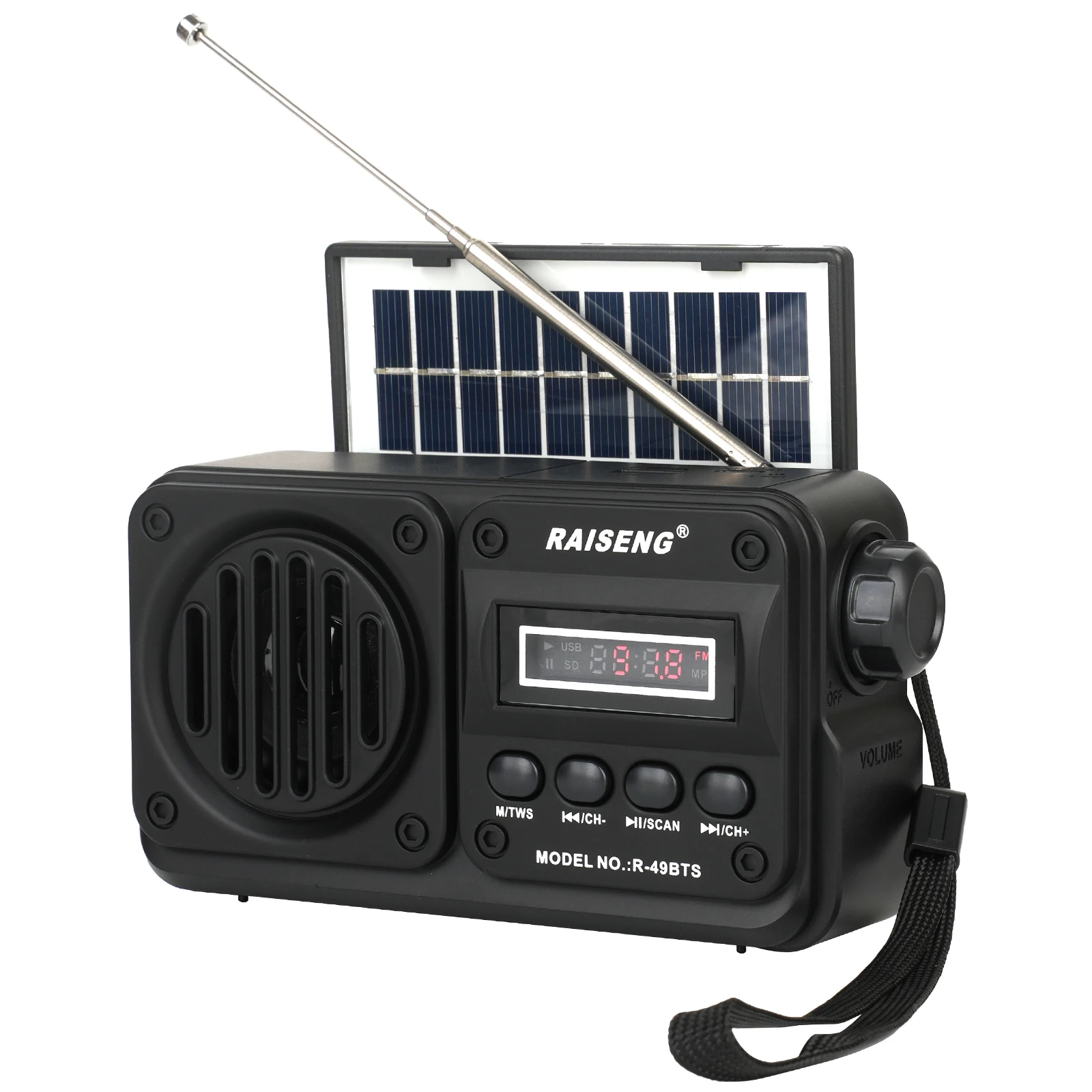 Caixa de Som Bluetooth Sem Fio 49BTS com Reprodução MP3, Rádio FM, Carregamento Solar, Rádio de Emergência, Banda Completa e Alta Sensibilidade Caixa de Som Bluetooth Sem Fio 49BTS com Reprodução MP3, Rádio FM, Carregamento Solar, Rádio de Emergência, Banda Completa e Alta Sensibilidade