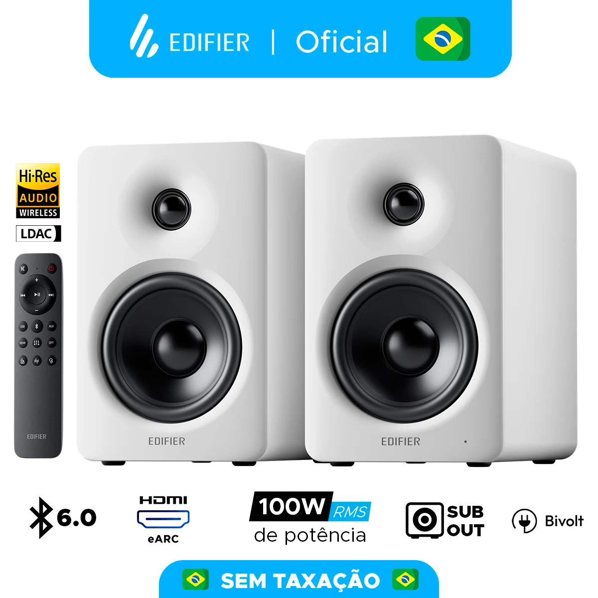 Caixa de som 100W RMS de potência, Design Minimalista, Áudio Hi-Res, HDMI eARC, Bluetooth e LDAC - M90 EDIFIER