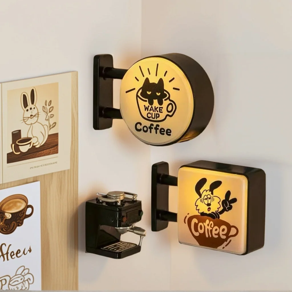 Letreiro Luminoso Criativo para Cantinho do Café, Ímã de Geladeira, Miniatura Magnética para Casa, Decoração Luminosa para Cafeteria