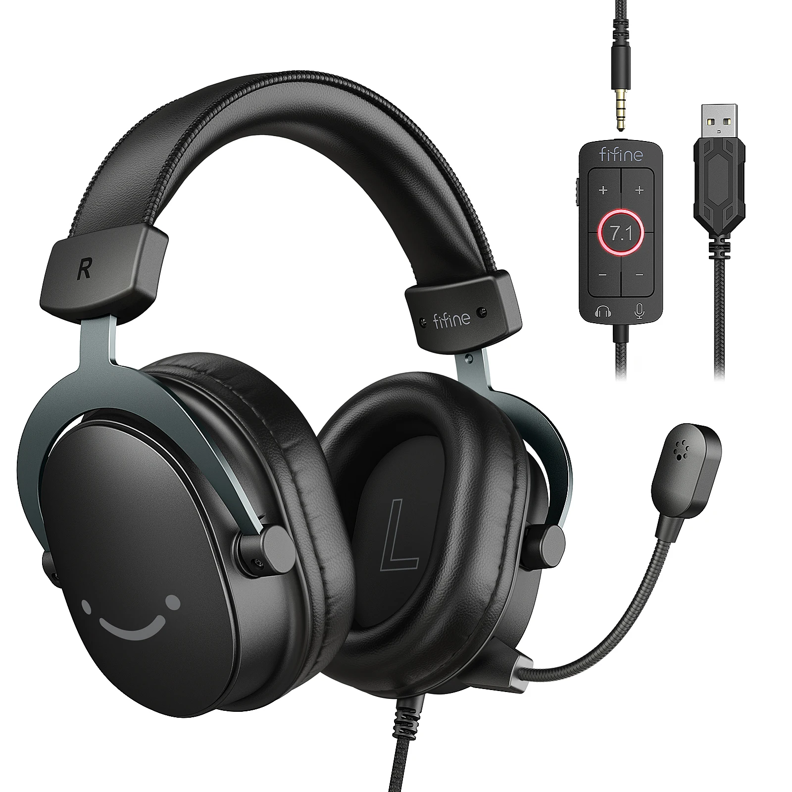 Fone de ouvido para jogos FIFINE H9 com som surround 7.1, controle de volume e interruptor mudo, interface 3,5 mm ou USB para PC/Mac/PS4/PS5/XBox