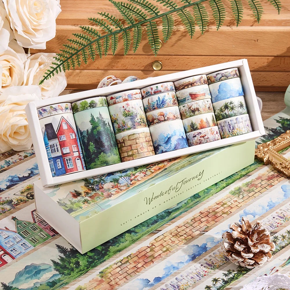 20 rolos vintage maravilhoso viagem washi fitas conjunto decorativo scrapbppking adesivo fita adesiva para diy artesanato planejador notebook