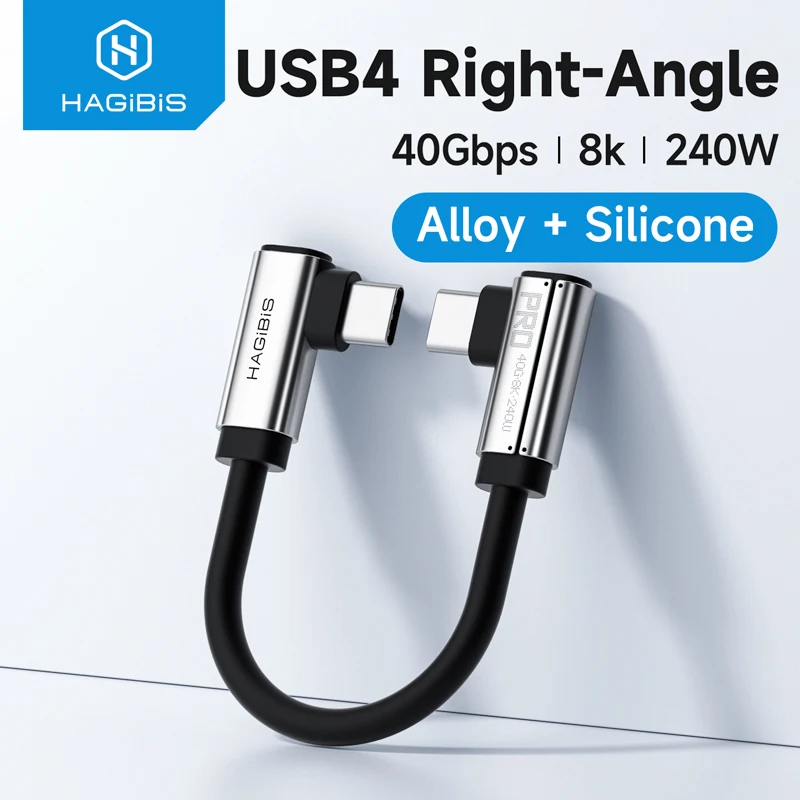 Hagibis cabo curto usb c duplo l forma c para c ângulo reto de 90 graus tipo-c cabo de carregamento rápido 40gbps para iphone 17 laptops ssd