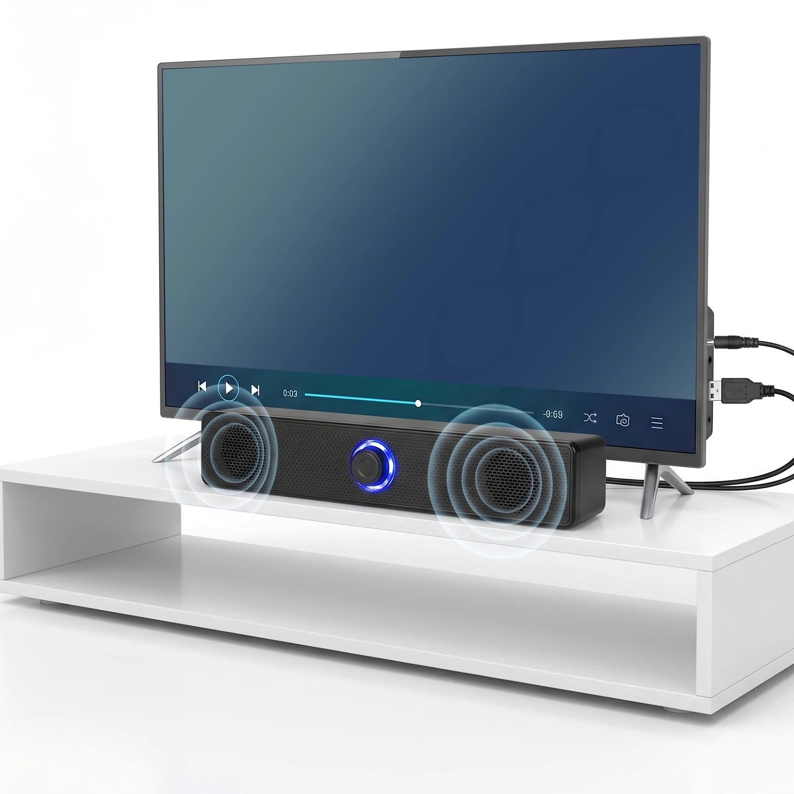 Caixas de Som Estéreo com Fio para Desktop, Mini Barra de Som Estéreo Portátil, Som Surround 4D para Computador, Desktop, Laptop e PC