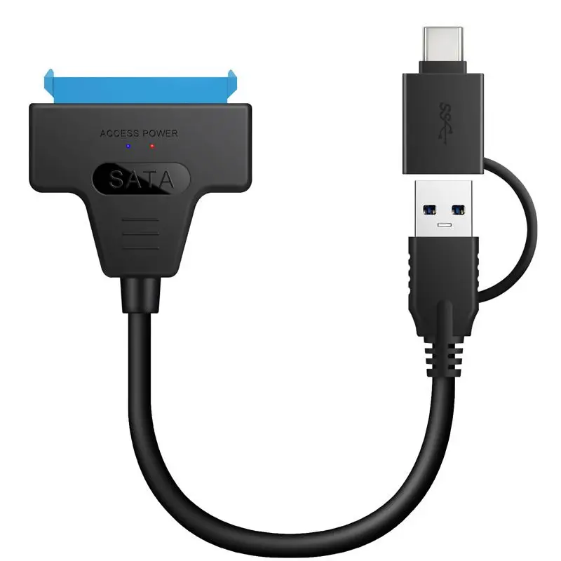 SATA para USB Tipo-C Cabo Adaptador, 2 em 1 Cabo Adaptador, até 6 Gbps, Suporte de Alta Velocidade, 2.5 ", HDD externo, SSD, 22 Pin, Novo