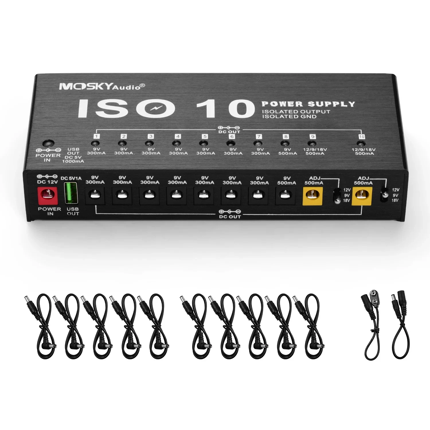 Mosky ISO-10 pedal de efeito de guitarra fonte de alimentação 10 saídas dc isoladas/5v saída usb para 9v 12v 18v proteção acessórios de guitarra Mosky ISO-10 pedal de efeito de guitarra fonte de alimentação 10 saídas dc isoladas/5v saída usb para 9v 12v 18v proteção acessórios de guitarra