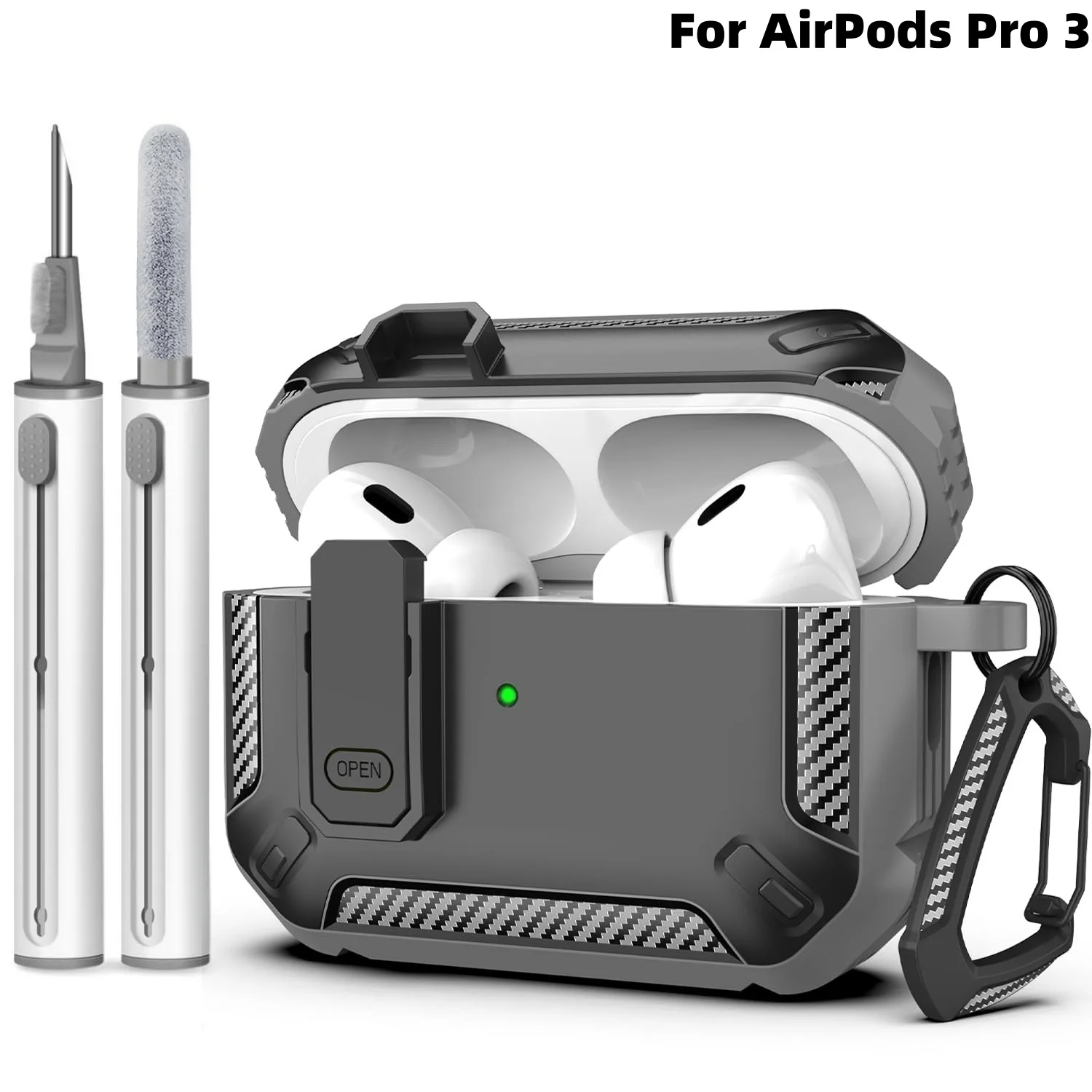 2025 para airpods pro 3 bloqueio seguro caso do fone de ouvido à prova de choque casca dura capa protetora completa com caneta limpeza para airpods pro 3