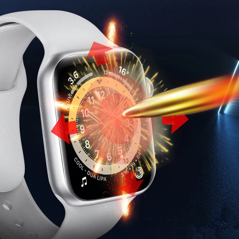 Protetor de Tela para Apple Watch séries 9 8 7 45mm 41mm Acessórios Vidro Macio 9D HD Filme Completo iWatch 6 5 3 se 44mm 40mm 42 38mm