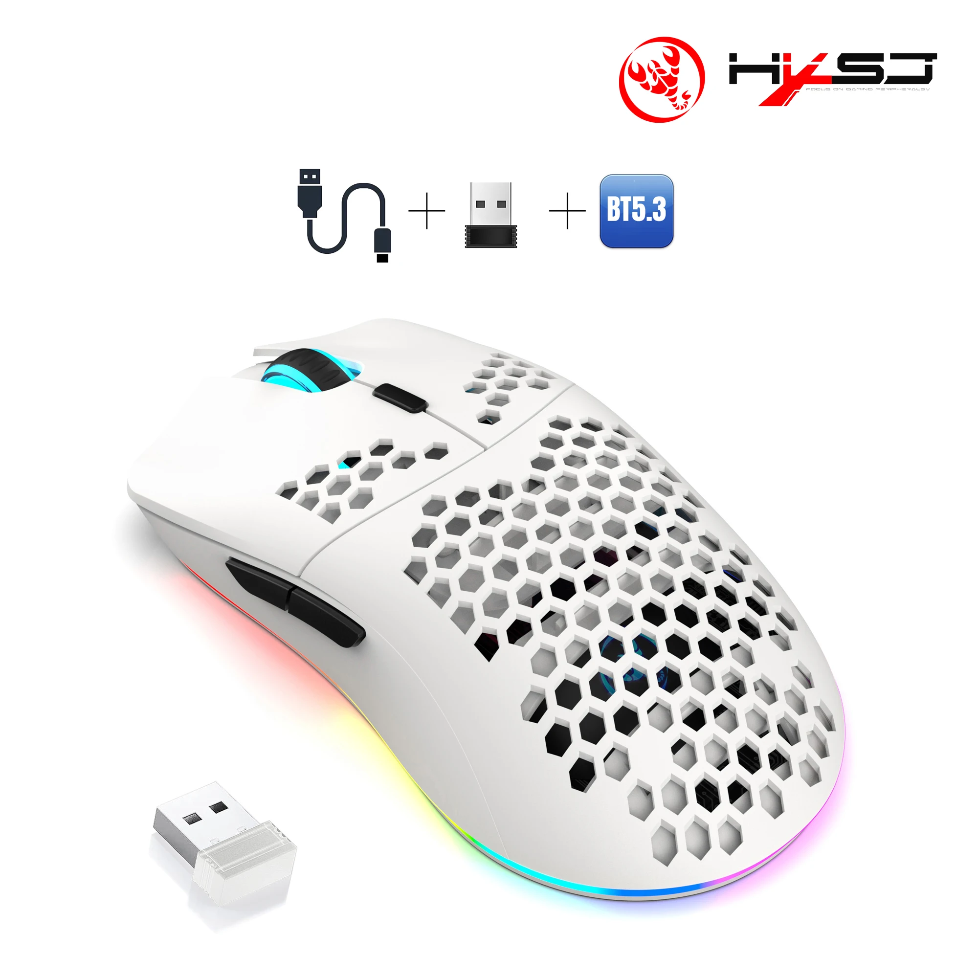 Mouse Gamer Sem Fio HXSJ T66 com 3 Modos, 10000DPI, RGB Luminoso, Bateria Recarregável de 650mAh, 6 Botões Programáveis com Macro para PC Desktop Mouse Gamer Sem Fio HXSJ T66 com 3 Modos, 10000DPI, RGB Luminoso, Bateria Recarregável de 650mAh, 6 Botões Programáveis com Macro para PC Desktop