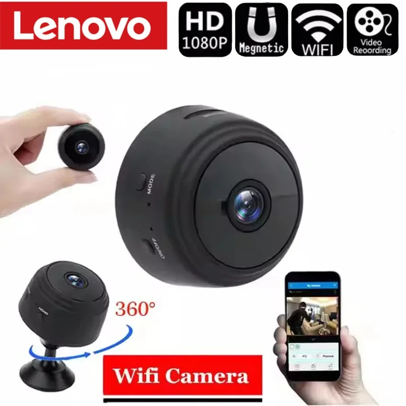 Câmera Mini Wifi Lenovo A9 1080P para Monitoramento de Segurança, Visão Noturna Sem Fio, Câmera de Vigilância Inteligente HD