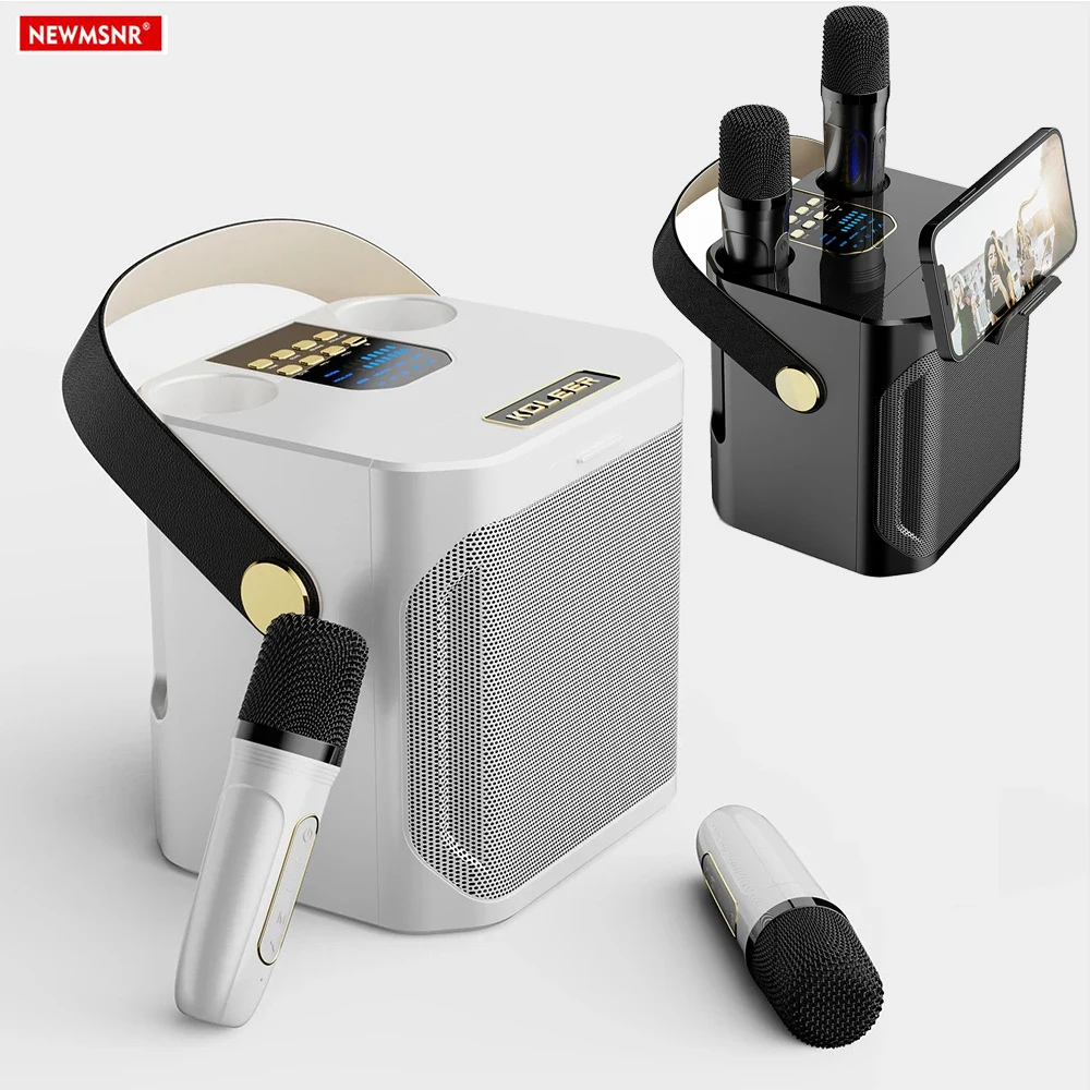 Caixa de Som Bluetooth Karaoke de Alta Potência Portátil com Subwoofer Sem Fio à Prova d'Água e 2 Microfones Caixa de Som Bluetooth Karaoke de Alta Potência Portátil com Subwoofer Sem Fio à Prova d'Água e 2 Microfones