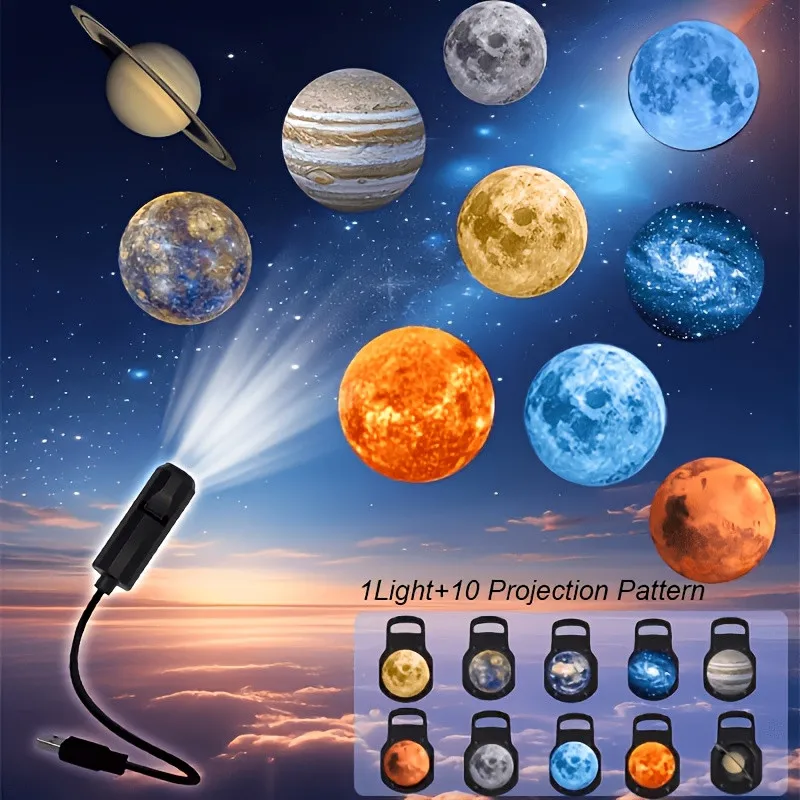 Projetor USB de Luz, Lâmpada Lua de Halloween, Luz Noturna de Natal, Projetor Rotativo de Cenas para Decoração de Parede e Teto