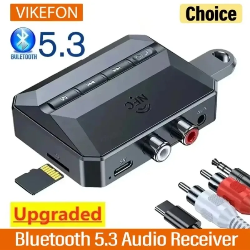 Adaptador de Áudio Sem Fio NFC Bluetooth 5.3 Receptor AUX 3.5mm RCA USB U-Disk/TF HIFI Estéreo com Microfone para Kit Automotivo, Alto-falante e Amplificador Adaptador de Áudio Sem Fio NFC Bluetooth 5.3 Receptor AUX 3.5mm RCA USB U-Disk/TF HIFI Estéreo com Microfone para Kit Automotivo, Alto-falante e Amplificador