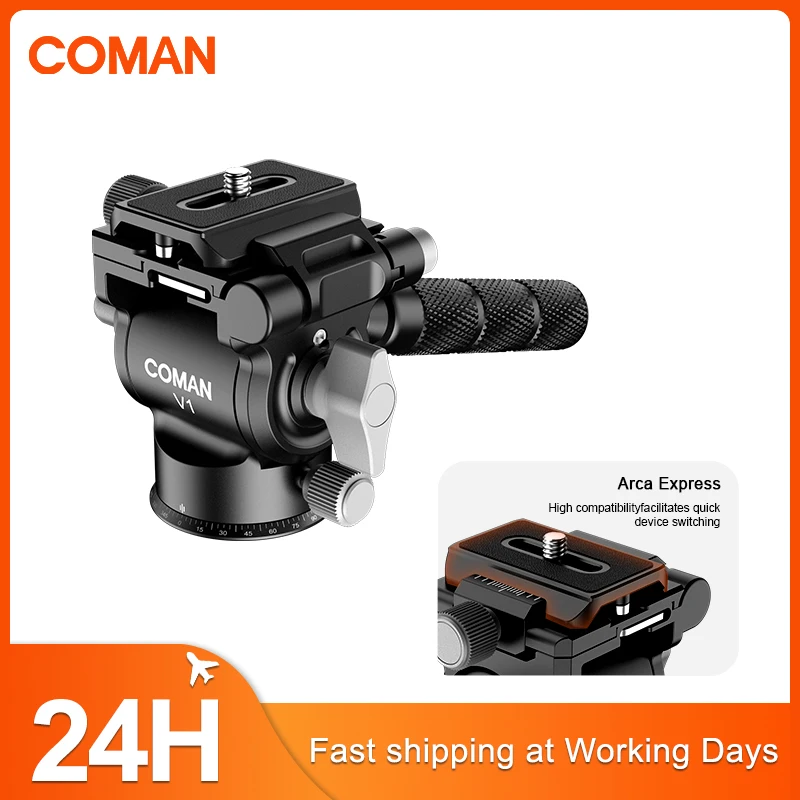 Coman v1 cabeça de vídeo fluido hidráulico tripé cabeça mini tripé arca suíço placa liberação rápida para câmera dslr tripé carga 3kg Coman v1 cabeça de vídeo fluido hidráulico tripé cabeça mini tripé arca suíço placa liberação rápida para câmera dslr tripé carga 3kg
