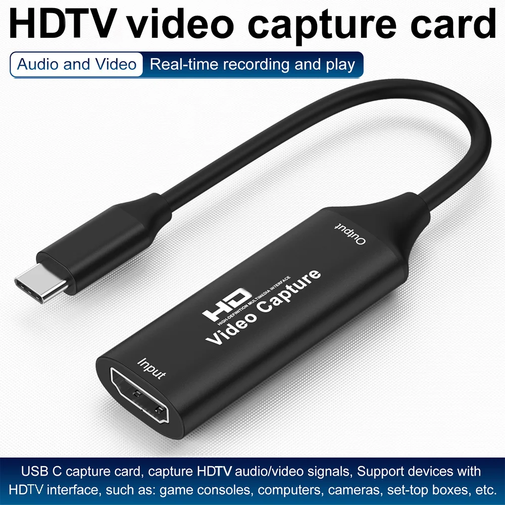 Placa de Captura de Vídeo 4K Compatível com HDMI para Tipo C 2.0, Gravador para PS4, DVD, Filmadora, Câmera, Gravação e Transmissão Ao Vivo