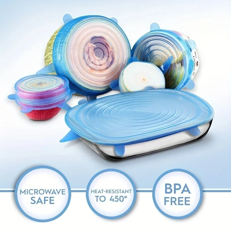 6 pçs silicone fresco-mantendo capa reutilizável estiramento tampas de conservas geladeira microondas hermético plástico envoltório acessórios de cozinha