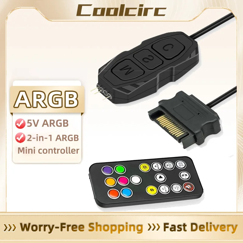 Coolcirc controlador argb 5v 3pin para sata fonte de alimentação mini controlador rgb hub 3pin para computador cpu caso ventilador led luz radiador Coolcirc controlador argb 5v 3pin para sata fonte de alimentação mini controlador rgb hub 3pin para computador cpu caso ventilador led luz radiador