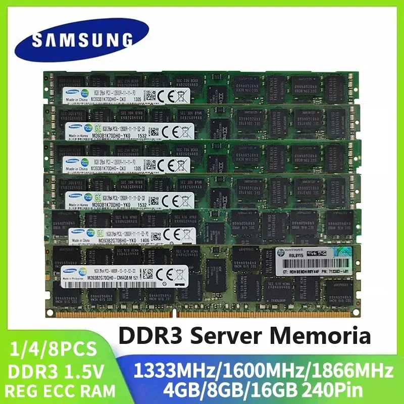 Memória RAM para Servidor SAMSUNG DDR3 16GB 8GB 4GB PC3-12800R REG ECC Memória Registrada 1866 1600 1333MHz