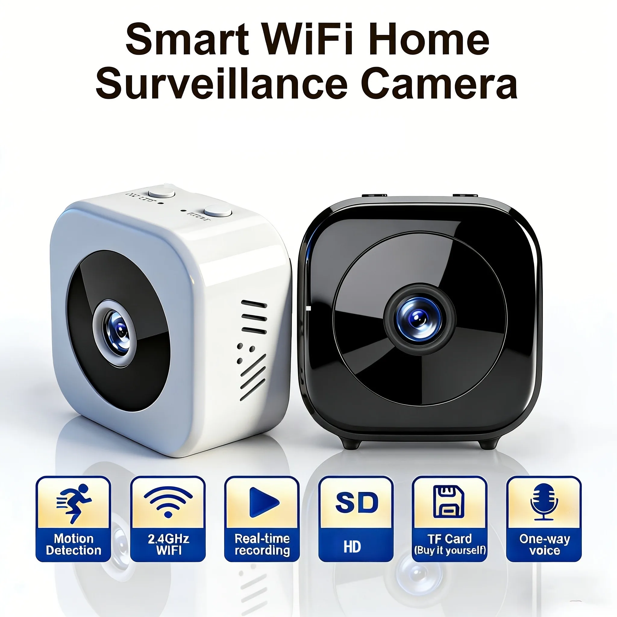Mini Câmera de Vigilância Inteligente HD Wi-Fi com Gravação de Vídeo e Voz, Câmera de Segurança Sem Fio Interna Discreta, Pequena Câmera Babá