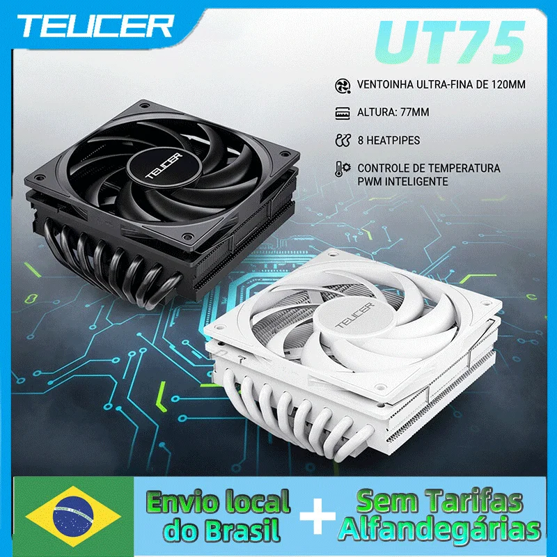 Teucer ut75 refrigerador de cpu de refrigeração de ar 77mm altura 8 heatpipes radiador 4pin pwm ventilador para intel lga1700 1200 am4 am5 processador cooler