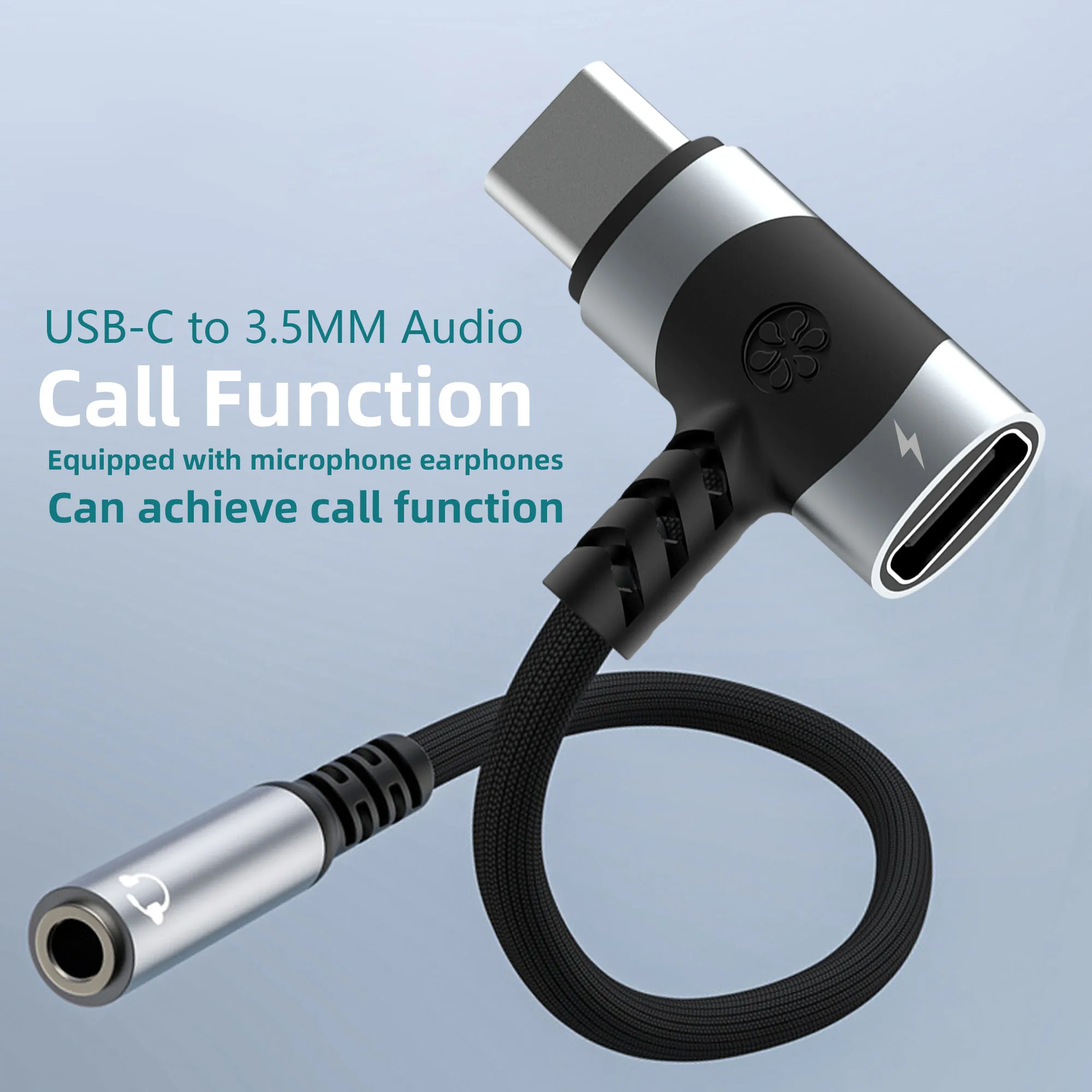 Adaptador de áudio 2 em 1 USB-C para 3,5 mm, 100 W PD, carregamento rápido, entrada auxiliar para microfone, para smartphone e tablet