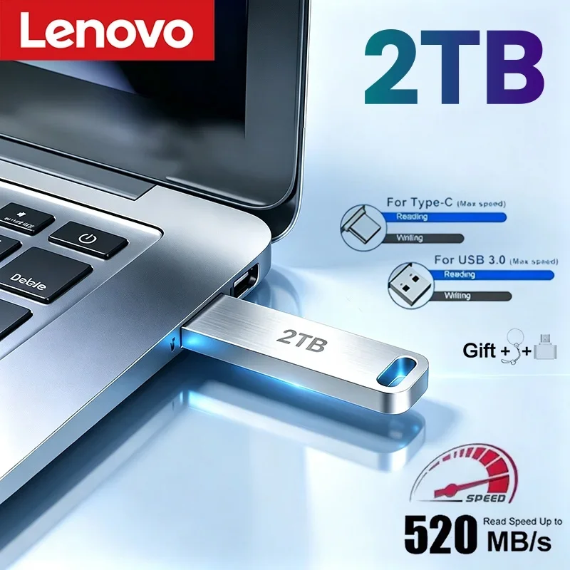 Adaptador USB de Metal Lenovo, Pen Drive USB 3.0 128GB 256GB 512GB, Mini Pen Drive de Metal de Alta Velocidade 1TB 2TB, Memória USB 2026