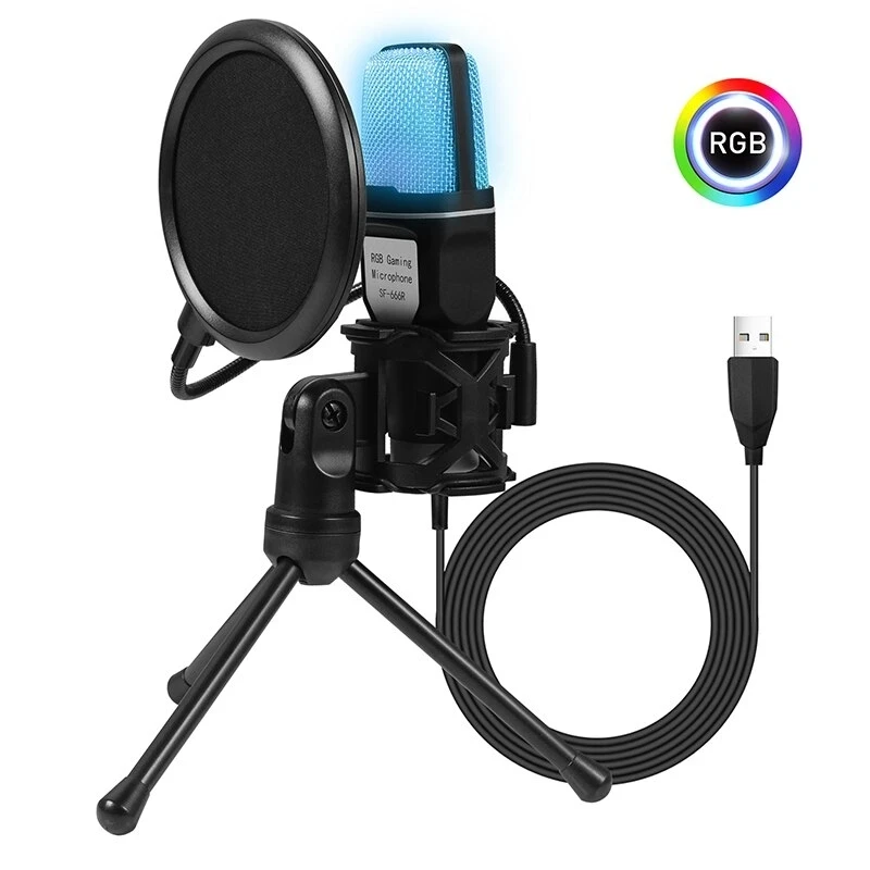 Microfone Condensador Profissional para Computador Gamer, USB com Fio, Kit de Estúdio para Streaming ao Vivo, Podcast e Karaoke