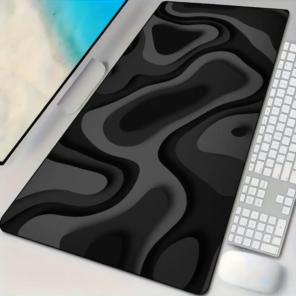 Mouse Pad com Design de Padrão Abstrato Preto e Cinza, Tapete de Mesa com Borda Costurada, Tapete Antiderrapante para Jogos, Tapetes para Teclado e Mouse