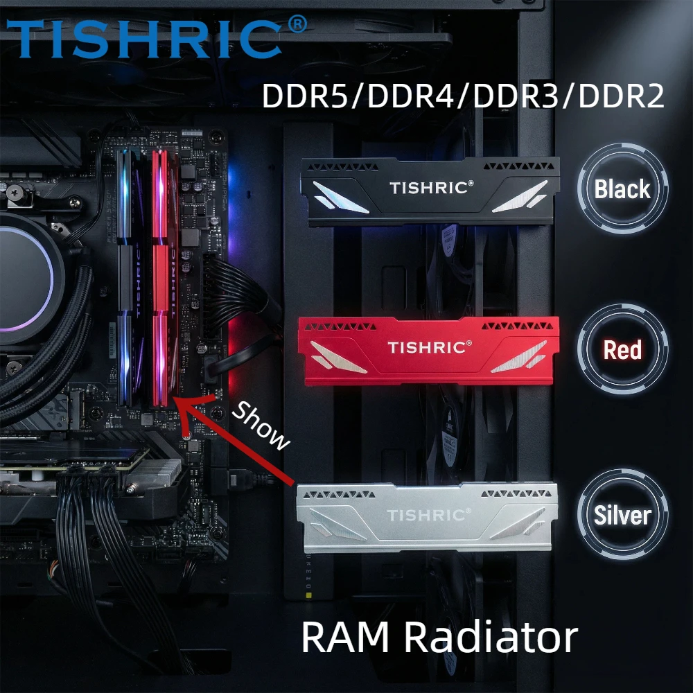 TISHRIC 1/2PCS Radiador de Memória RAM DDR5 DDR4 DDR3 para Desktop, Dissipador de Calor em Liga de Alumínio com Almofadas Térmicas