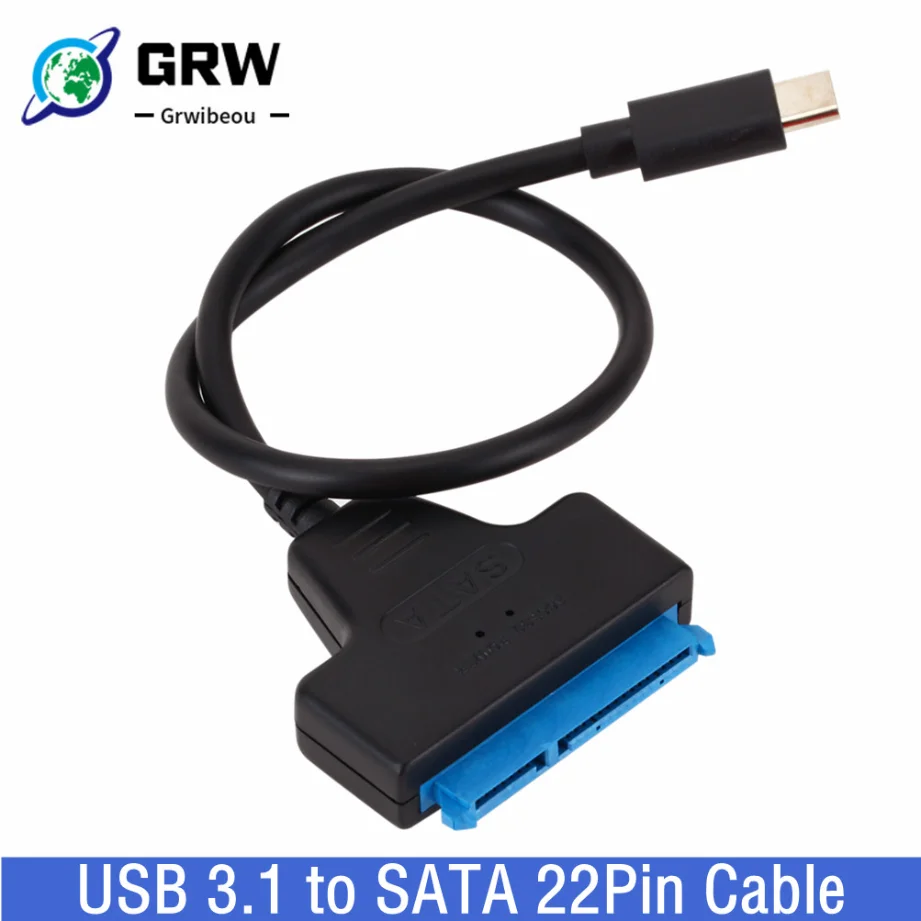 Grwibeou USB-C para adaptador SATA Sata para tipo-C Cabo USB 3.1 até 6 Gbps Suporte para disco rígido SSD HDD de 2,5 polegadas Cabo SATA de 22 pinos