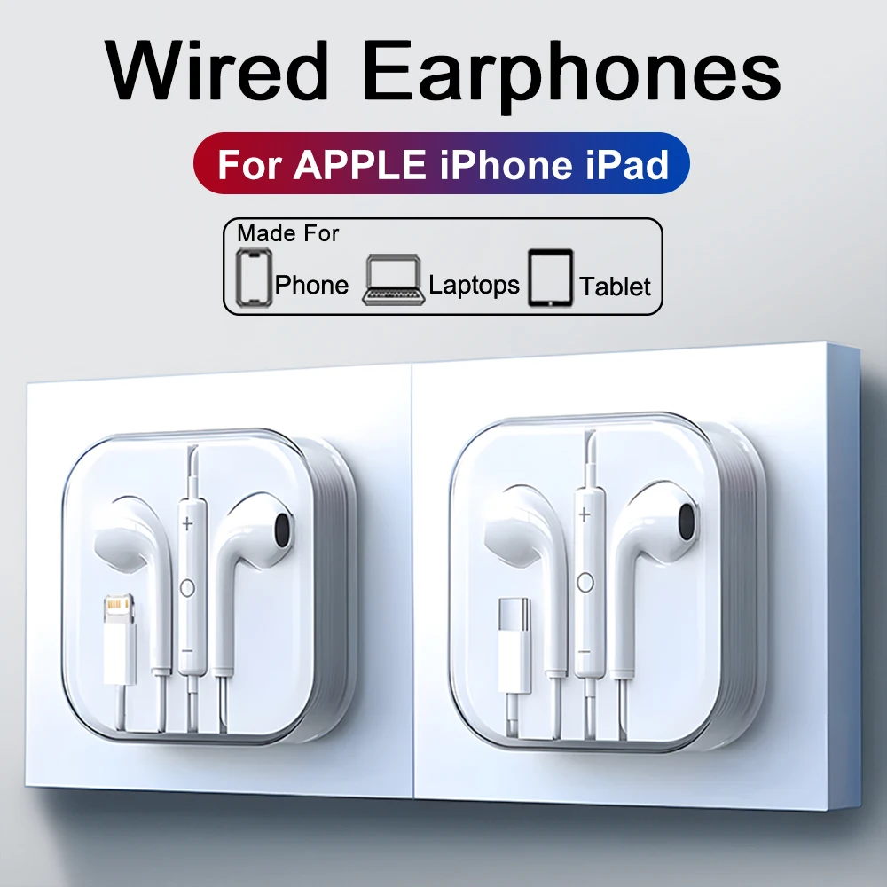 Typec fones de ouvido para iPhone 17 Air 16 15 14 13 12 11 Pro Max iPad Wired Earbuds 3.5mm Tablet Laptops Headphones Acessórios para telefone