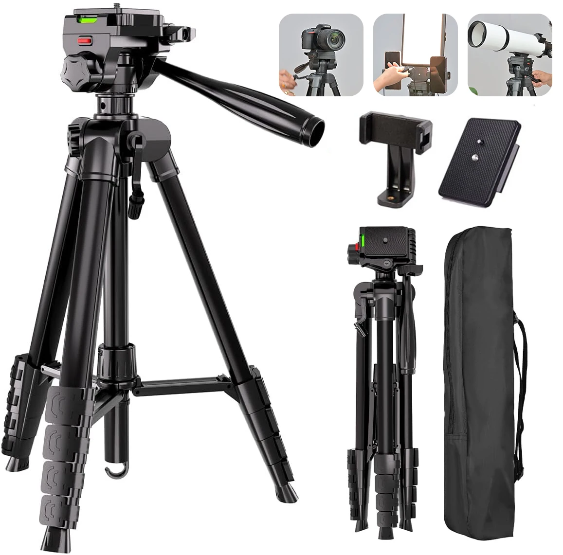 Tripé de câmera, tripé de câmera DSLR de 74" com 1 placa QR para Sony/Nikon/Canon, suporte de tripé de vídeo leve