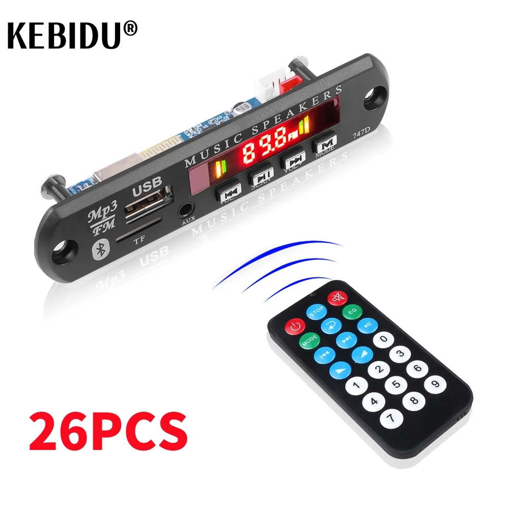 26 pçs bluetooth 5.0 mp3 wma wav ape placa decodificadora dc 12v handsfree áudio do carro microfone usb aux tf rádio fm mp3 leitor música alto-falante