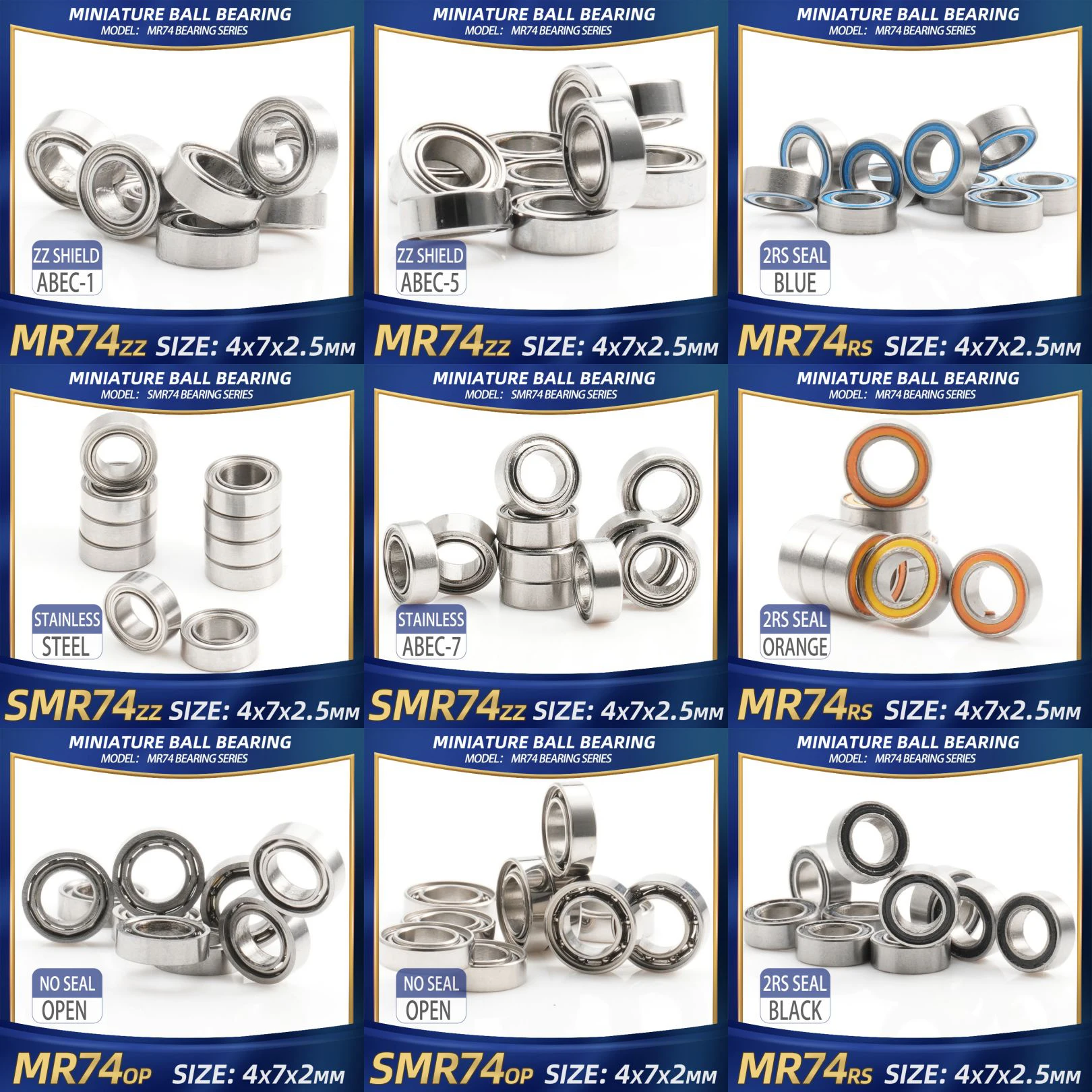 Fushi mr74 zz rolamento 4x7x2.5mm 10 peças mr74zz mr74rs rolamentos de peça de mão para placa de vídeo de alta velocidade para motor